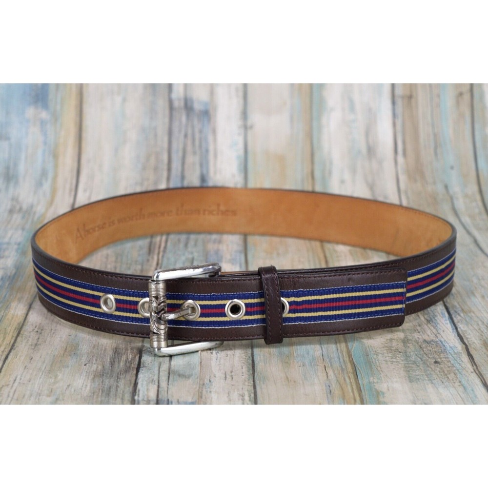Ariat The Inside Story Striped Leather Belt Size 32 Blue Yellow Red